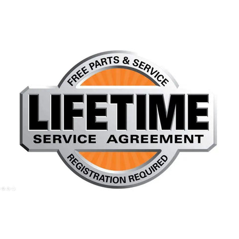 Lifetime service agreement badge for the pneumatic 18 gauge brad nailer with Clean Drive technology and tool bag.