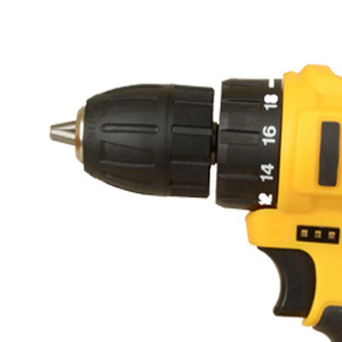 Close-up of No Hassle Heavy Duty Cordless Power Drill Workhorse chuck, showcasing keyless chuck for quick bit swaps.