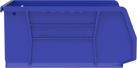 Side view of a blue Stackable Plastic Storage Bins Set For Garage Pantry And Craft Organization Easy Grab And Go Space Saving