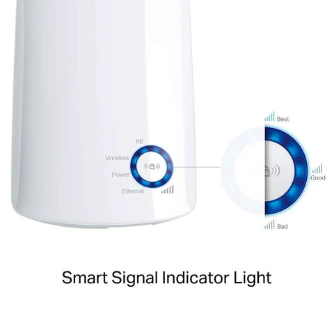 Top Shelf N300 WiFi Range Extender That Straight Up Kills Stubborn Dead Spots And Keeps Your Rig Running Tight Across The Whole House With Dedicated Ethernet Port For Lag Free Gaming showing smart signal indicator light and control buttons.