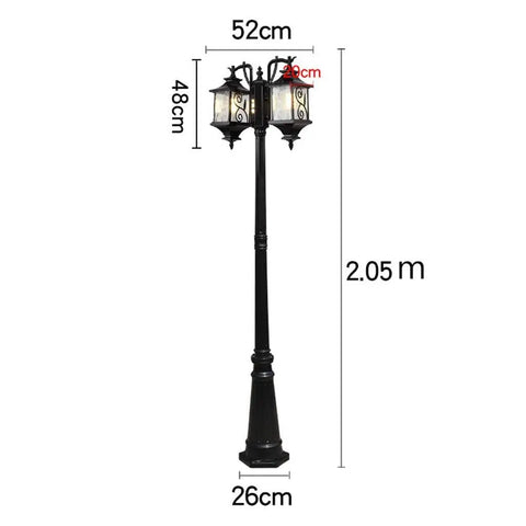 Top Shelf Dual Head Outdoor Led Street Light With Slick Water Wave Glass And Heavy Duty Aluminum Pole, 2.05m tall, ideal for deck or patio.
