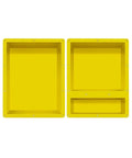 Shower Niche Organizer Set For Tile Ready Bathrooms Durable ABS Recessed Shelf Two Pack With Easy Install And Bonding Friendly Design Ideal For Bathroom Storage No LED in bright yellow, displaying two rectangular shelves for bathroom storage in tile-ready showers.