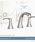 High Arc Bathroom Faucet With Two Handles In Spot Resist Brushed Nickel, 8-16 Inch Center Spread, 3 Hole Installation Detail