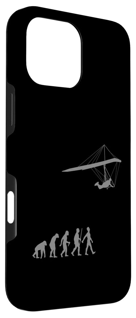 Dope Hang Glider Art iPhone 16 Pro Max case featuring the evolution of hang gliding graphic for outdoor flyers and aviation fans