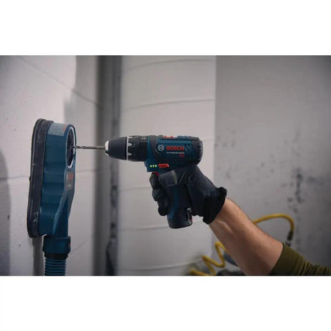 Person using Ultra Compact 12V Max Hammer Drill And Driver Kit With 3/8 Inch Auto Chuck Two Speed Control For Torque And Drilling