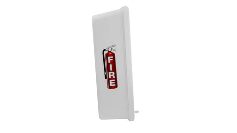 Tough As Nails Outdoor Fire Extinguisher Cabinet Weatherproof Lock Box Wall Mount Keeper With Safety Hammer, white side view.
