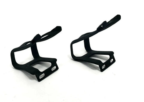 ATB Toe Clips and Straps Nylon Full Cage Toe Clips With Woven Straps for ATB and Hybrid Bikes Large Size for Adults shown from side