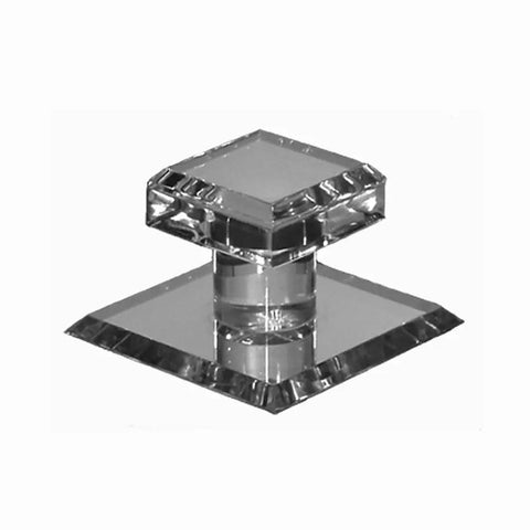 Close-up of a Sleek Self Stick Small Square Acrylic Mirror Knob with Beveled Edge for Cabinets and Doors 1 Inch Face No Drill Installation.