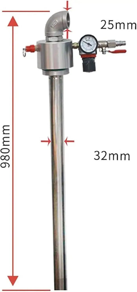 Heavy Duty Air Operated Drum Pump Built With Stainless Steel For High Flow Barrel Transfer with pressure gauge and pneumatic motor.