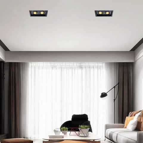 Six Pack Slick Adjustable Gimbal Eyeball Canless Downlight Led Dimmable Recessed Light 10W 14W 20W Two Head Retrofit Spotlight in modern living room.