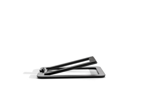 Side view of Metal Desk Speaker Stands Pair For Desktop And Bookshelf Speakers With Fifteen Degree Tilt To Boost Soundstage By Twenty Percent Steel Mounts For Gaming And Studio Audio Setup Black Finish