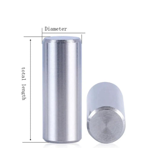 Tough As Nails 304 Stainless Steel Cylindrical Dowel Pins 1mm by 6mm shown from the side and end for precise positioning