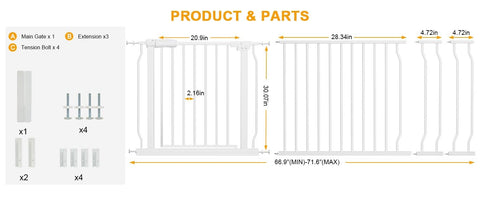 Product dimensions for Extra Wide Baby Gate With Auto Close Pressure Mounted Walk Through Pet Gate For Doorways And Stairs.