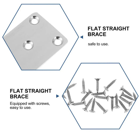 6 Pack Stainless Steel Straight Brackets For Furniture Repair And Mending Plates Flat Braces with screws included