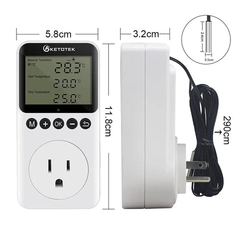 Digital Day And Night Temperature Controller With Timer For Reptile Terrarium And Greenhouse 120V Thermostat Plug Side View
