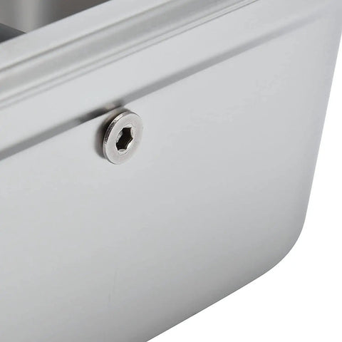 Close-up of stainless steel bolt on the Boss Move Stainless Steel Coffee Knock Box For Espresso Pro Barista Gear.