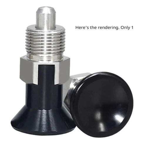Beefed Up Stainless Steel Mini Indexing Plunger With Easy Turn Adjustment Knobs For Bullseye Accuracy Inside Tight Mechanical Jigs And Shop Workbenches MT635 close-up view of adjustable knob and stainless steel body