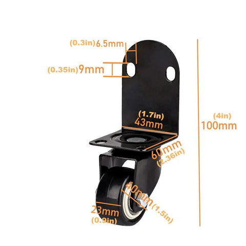 Heavy duty L shaped bracket for Ridiculously Smooth Swivel Caster Wheels 4 Pack with dimensions displayed.
