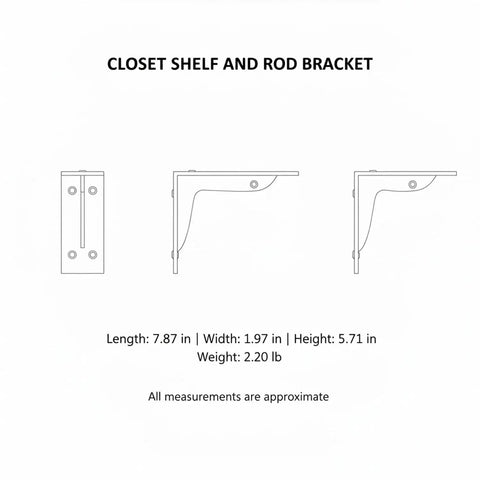 Sturdy Cold Rolled Steel Closet Shelf Bracket With Triangular Support For Floating Desks And Rods 2 Inch Depth 1 Pack diagram