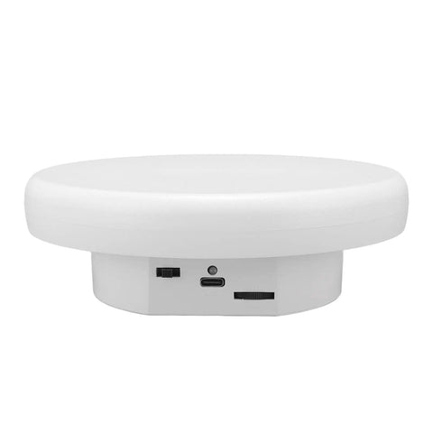 Premium Electric Rotating Turntable Display Stand With 360 Degree Smooth Spin For Jewelry And Watches, USB Or Battery Operated, showing the base and connections.