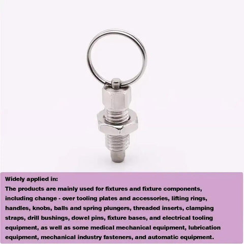 Heavy Duty Galvanized Carbon Steel Indexing Plunger With Pull Ring Lock Pin, M6 size, ideal for assembly line fixture applications.