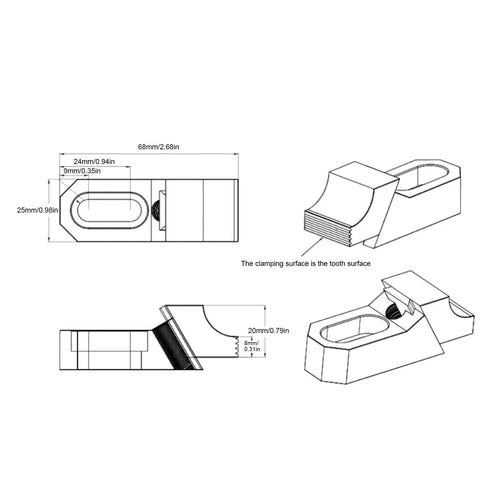 Huge Savings On These Low Profile Side Clamps For Your CNC Workholding Needs. Technical drawing of 68x25x20mm aluminum clamps.