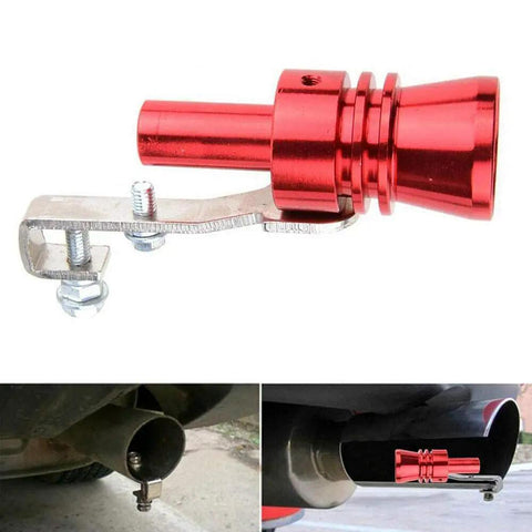 Turbo Whistle Exhaust Pipe With Oversized Roar For Cars Red Aluminum Muffler Sound Mod XL Car Accessory with installation view.