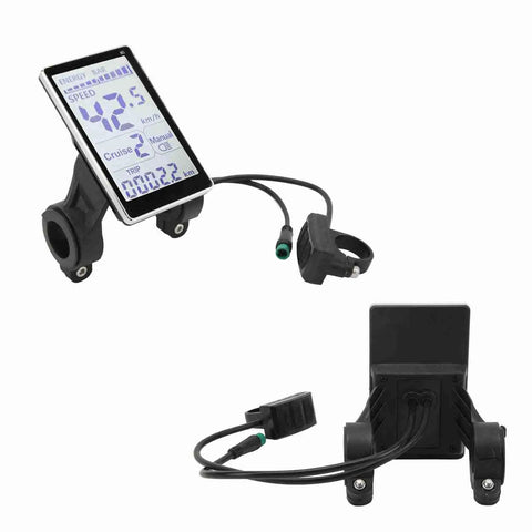 Ride Ready Universal LCD Display Meter for Electric Scooters and E Bikes showing front and rear view with 5 pin connector