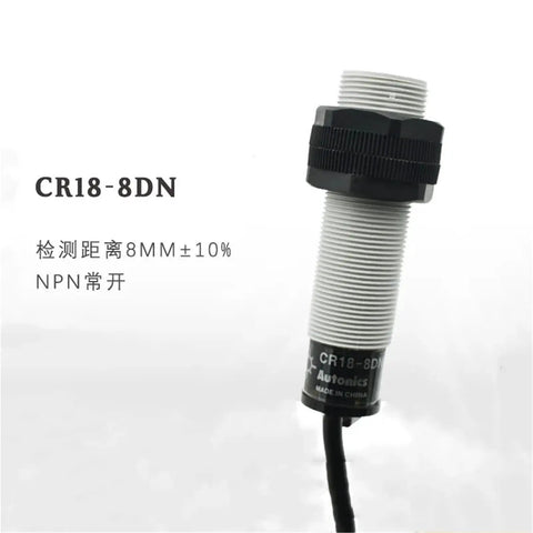 M18 Capacitive Proximity Switch Sensor CR18-8DN shown with cable, used for industrial automation and machinery lines.
