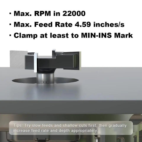 Pro Grade Spoilboard Surfacing Router Bit With One Half Inch Shank And Two Inch Cutting Diameter Four Wing Slab Flattening Planer Bit for flat bottom cleaning installed on router sled, showing operational specifications.