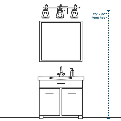 Diagram of Three Light Sleek Modern Bath Vanity Light With Etched Glass In Brushed Nickel Transitional Style Dimmable Fixture above vanity