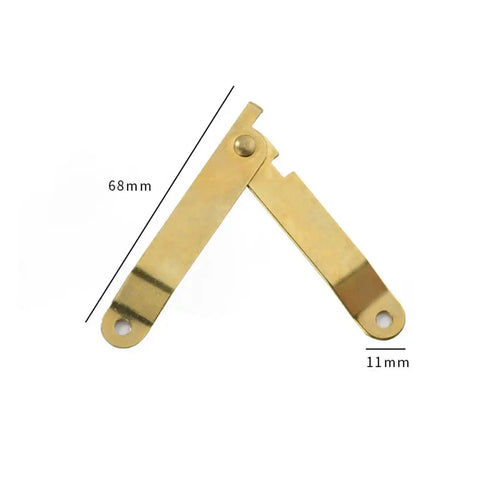 Two Pack Wooden Box Positioning Tripod Lid Hinge Set showing brass hinge with measurements 68mm by 11mm
