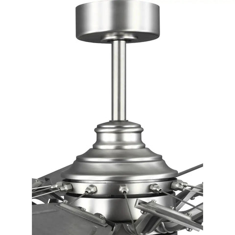 Chic Slick Farmhouse Ceiling Fan With A Tough Antique Nickel Finish And Massive Twelve Blade Windmill Design for high ceilings.