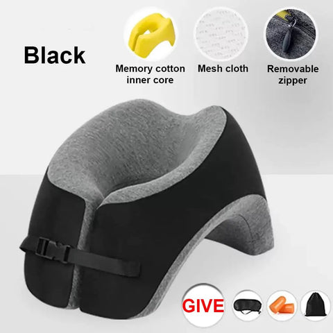 Memory Foam Travel Neck Pillow And Desk Wedge For Napping, Reading, And Office Comfort with Ultra Soft Cotton Cover in black