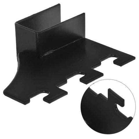 Close-up of Black Stainless Steel Shelf Brackets 2 Pack With Square Pipe Design, showing unique cutout detail.