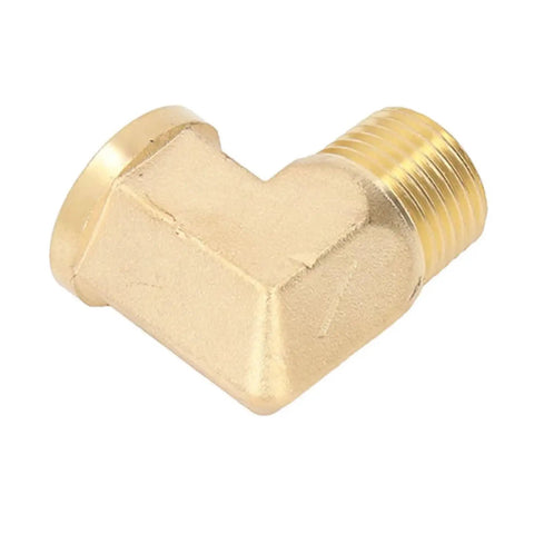 Brass 90 Degree Pipe Connector with NPT Thread Elbow Fitting for Industrial Piping Hollow Through Bore Main Body Integrated Connecting Ends Built for Easy Inline Install Durable Brass Pipe Joint for Extending Straight Runs 10 Pack, angled view