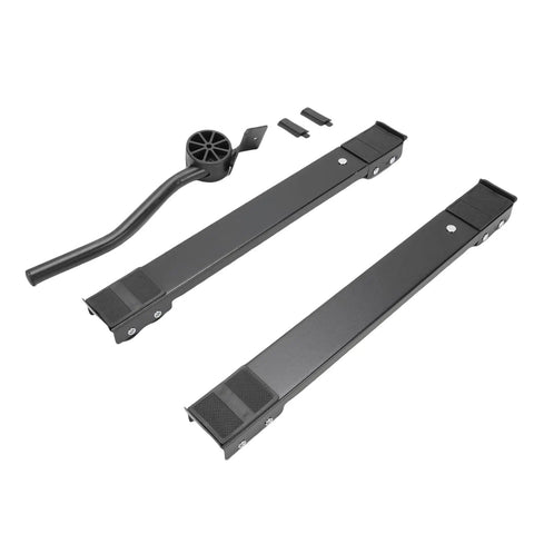 Heavy Duty Appliance Rollers Adjust From 17 To 27 Inches Move Washer Dryer Or Fridge Like A Boss, Support Up To 660 Lbs With Rugged Iron Frame And Smooth Black Wheels For Total Home Makeover Flex parts laid out, including iron rods and wheel.