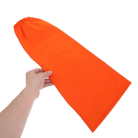 Heavy Duty Heat Resistant Arm Sleeves For Welding Flame Retardant Work Gear breathable orange sleeve held in hand.