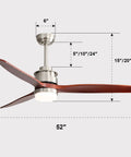 52 Inch Wood Ceiling Fan With Lights Remote Control Dimmable LED Light 3 Blades Reversible Quiet DC Motor dimensions view