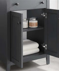 Open doors of Nantucket 24 Inch Walnut Bathroom Vanity Cabinet for modern bath with sleek lines and solid build showing storage