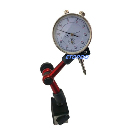 Workshop Grade Precision Dial Indicator With Magnetic Base Stand For Metalworking And Calibration Analog Vertical Display With One Hundredth Millimeter Resolution Zero To One Millimeter Range Eight Tenths Millimeter Indicator Great For Equipment Setup, red arm