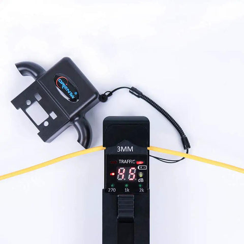 TFI-35 Pro Grade Optical Fiber Identifier With 4 Adapters For Bare Fiber Patch Cords And Ribbon Fiber Live Fiber Detector in use