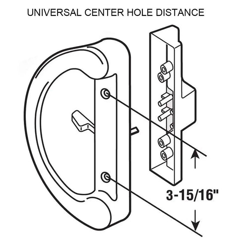Illustration of Full Replacement Patio Sliding Door Handle Set With Mortise Lock, 3 15/16 Inch Screw Hole Spacing