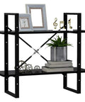 Two Tier Black Book Cabinet with Engineered Wood Shelves displaying books and decor, durable home office organizer, 31.5 x 11.8 x 27.6 in