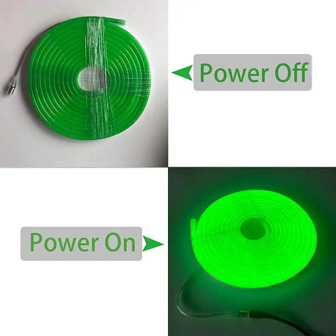 LED Neon Flex Strip Lights 16.4ft Waterproof Neon Rope Light Dimmable Dope 8x16mm Silicone Green Neon Tape 12V Power On Off