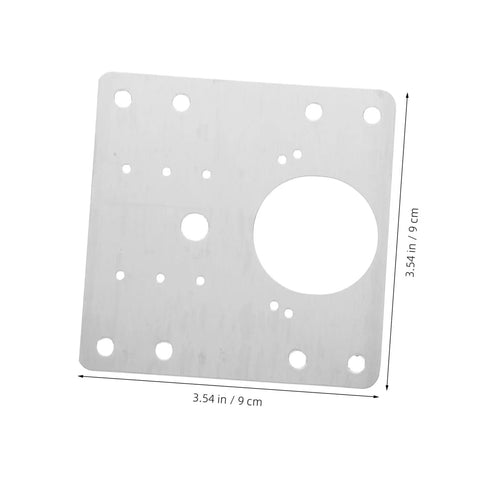 Front view of a stainless steel hinge repair plate with measurements; part of Four Pack Stainless Steel Hinge Repair Plate Kit With Mounting Screws For Door And Cabinet Hinges Brackets Quick Fix For Furniture And Kitchen Cupboards.