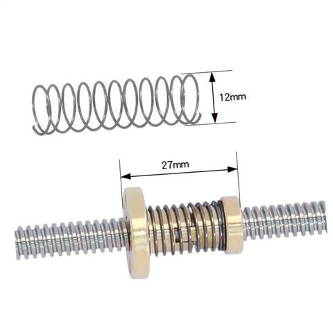 Beefy 2 Sets Printer Lead Screw Kit With Copper Nuts And Stainless Steel Screws; showing lead screw and copper nut dimensions.