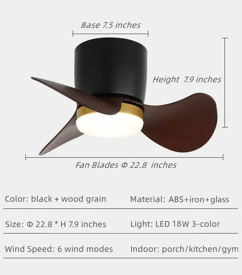 Remote Control Ceiling Fan With Lights Dope Reversible 22 Inch Modern Fan with wood grain ABS blades and dimmable LED.