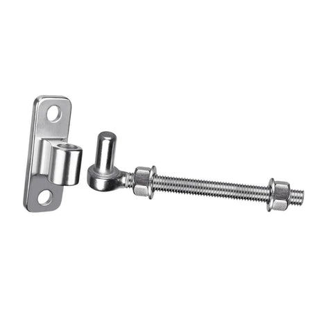 10 inch stainless steel gate hinge with eye plate outdoor attachment for driveway and fence, showing tough as nails gate hardware.