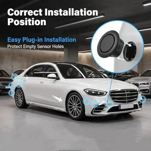 Four Pack Radar Sensor Plug Caps For Chevrolet Volt Bolt And Blazer EV Shuts Out Dirt And Mud Straight Snap Install image showing correct sensor cap installation